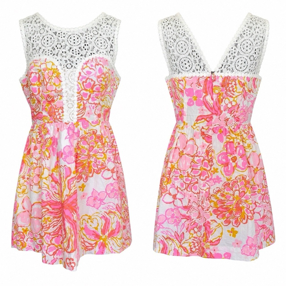 LILLY PULITZER Happiness Is Print Raegan Mini Dress Sz 8 Resort Cruise Pink